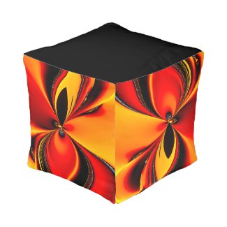 Orange Fury Fractal Cube Pouf