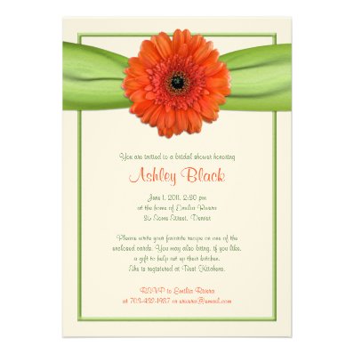 Orange Gerber Daisy Green Bridal Shower Invitation