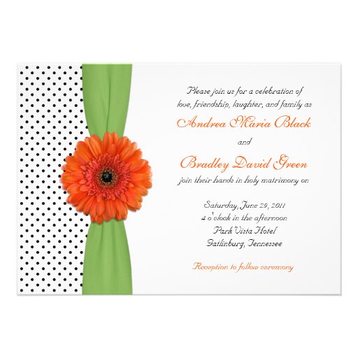 Orange Gerber Daisy Polka Dot Wedding Invitation