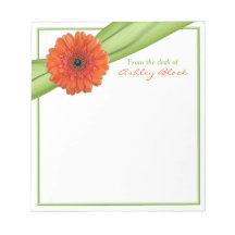 Orange Gerber Daisy Ribbon Personalized Notepad