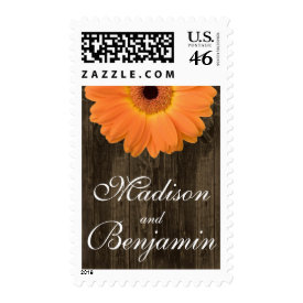 Orange Gerber Daisy Rustic Wood Personalized Stamp