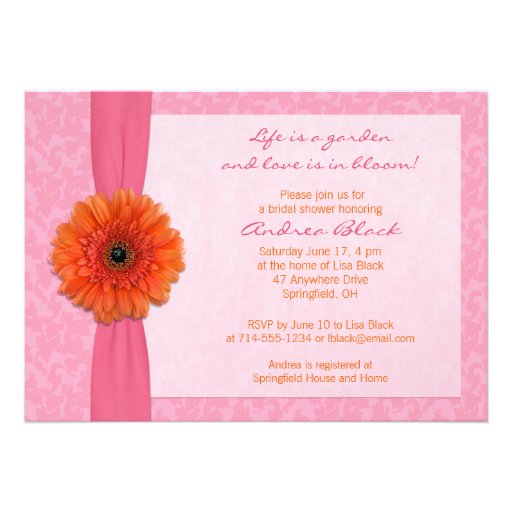 Orange Gerber Pink Floral Bridal Shower Invitation