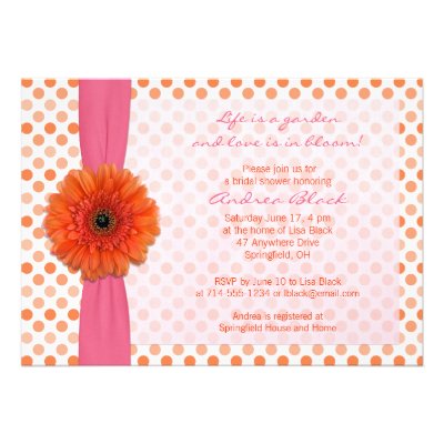 Orange Gerber Polka Dot Bridal Shower Invitation