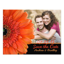 Orange Gerbera Black Photo Save the Date Card