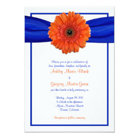 Orange Gerbera Daisy Blue Wedding Invitation