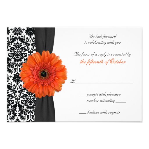 Orange Gerbera Daisy Damask Wedding Reply Card Personalized Invitations