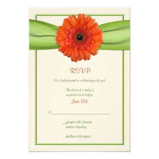 Orange Gerbera Daisy Green Wedding Reply Card Custom Invitation