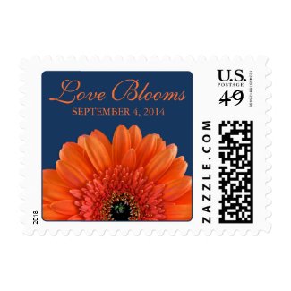 Orange Gerbera Daisy Navy Blue Love Blooms Wedding Stamps