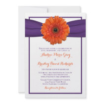 Orange Gerbera Daisy Purple Wedding Invitation