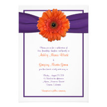 Orange Gerbera Daisy Purple Wedding Invitation