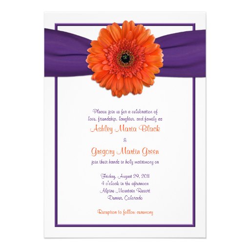 Orange Gerbera Daisy Purple Wedding Invitation