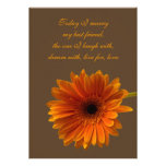 Orange Gerbera Daisy Wedding Invitation - Brown
