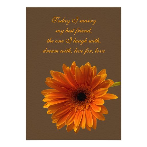 Orange Gerbera Daisy Wedding Invitation - Brown