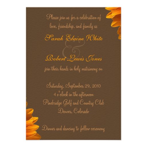 Orange Gerbera Daisy Wedding Invitation - Brown