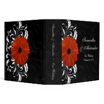 Orange Gerbera Daisy with Black and White Scroll Vinyl Binder