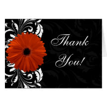 Orange Gerbera Daisy with Black and White Scroll Greeting Card