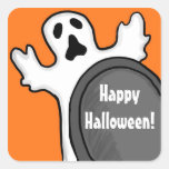 Orange ghost grave happy halloween stickers