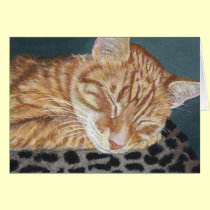 Orange Ginger Tabby Sleeping Cat Painting Art cards
