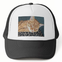 Orange Ginger Tabby Sleeping Cat Painting Art Trucker Hats