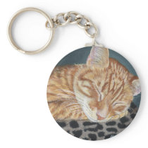 Orange Ginger Tabby Sleeping Cat Painting Art Keychain