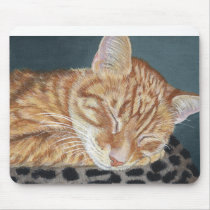 Orange Ginger Tabby Sleeping Cat Painting Art Mousepads