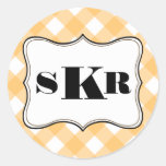 Orange gingham 3 monogram letter country style stickers