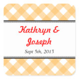 Orange gingham country picnic rustic wedding favor stickers
