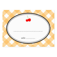 Orange gingham country rustic cherry seating card business card template