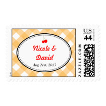 Orange gingham country rustic red cherry wedding stamps