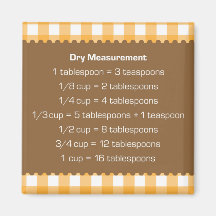 Orange gingham dry measure chart kitchen helper fridge magnets