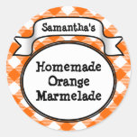 Orange Gingham Marmelade, Jelly, Jam Jar/Lid Label stickers