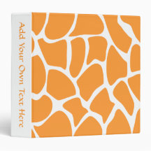 Orange Giraffe Print Pattern. 3 Ring Binder
