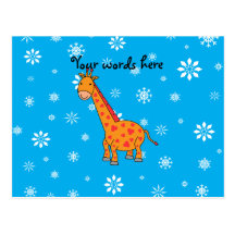 Orange giraffe sky blue white snowflakes pattern post card
