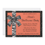 Orange Glitter Halloween Invite With Zebra Bow