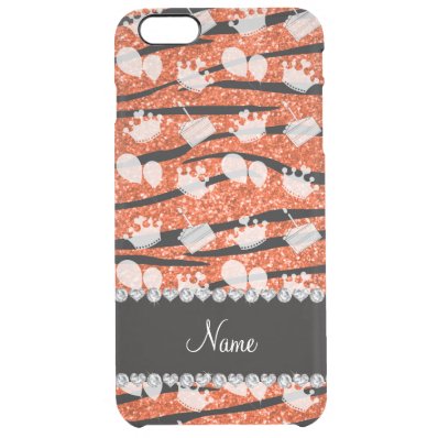 Orange glitter zebra stripes birthday cake balloon clear iPhone 6 plus case