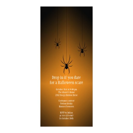 Orange glow black spider Halloween invitation card