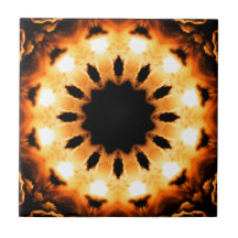 Orange Glow Kaleidoscope Mandala Ceramic Tile