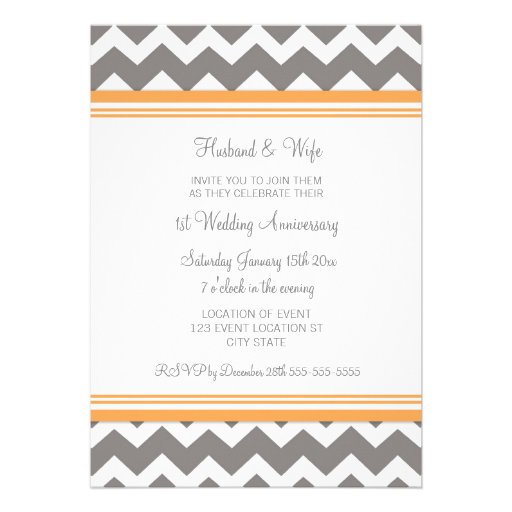 Orange Gray Chevron 1st Anniversary Invitation