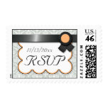 Orange & Gray Damask RSVP Postage Stamps