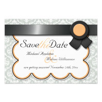 Orange & Gray Damask Save the Date Announcements invitations