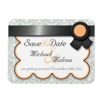 Orange & Gray Damask Save the Date flat Magnet magnets