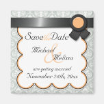 Orange & Gray Damask Save the Date Magnet