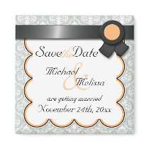 Orange & Gray Damask Save the Date Magnet magnets