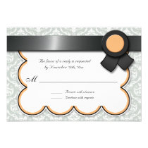 Orange & Gray Damask Wedding Reply / RSVP Cards Invitation