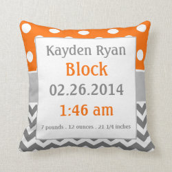 Orange Gray Personalized Baby Announcement Pillow