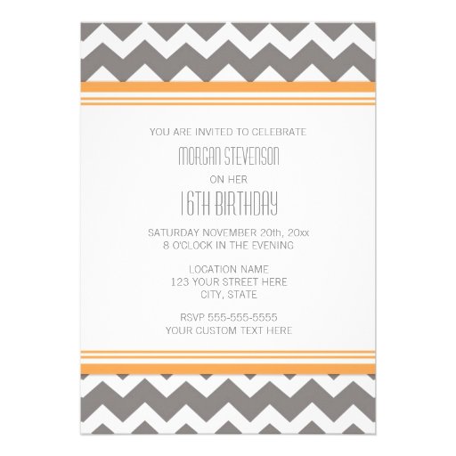 Orange Gray Photo 16th Birthday Party Invitations
