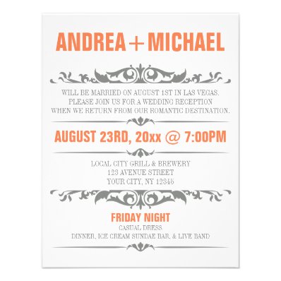 Orange & Gray Wedding Reception ONLY Invitations
