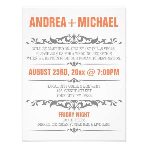 Orange & Gray Wedding Reception ONLY Invitations