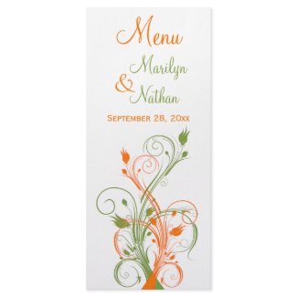 Orange, Green, and White Floral Menu Card