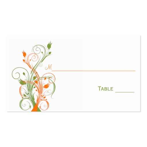 Orange, Green, and White Floral Place Cards Business Card (back side)